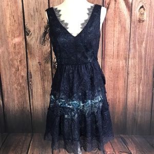 BCBG Maxazria Size 2 Blue Floral French Lace Dress